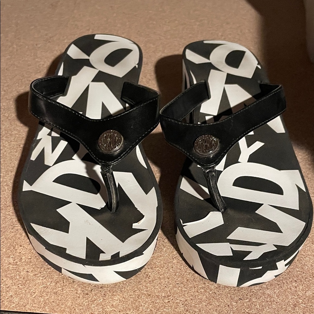 Stylish Black and White DNKY Flip Flops